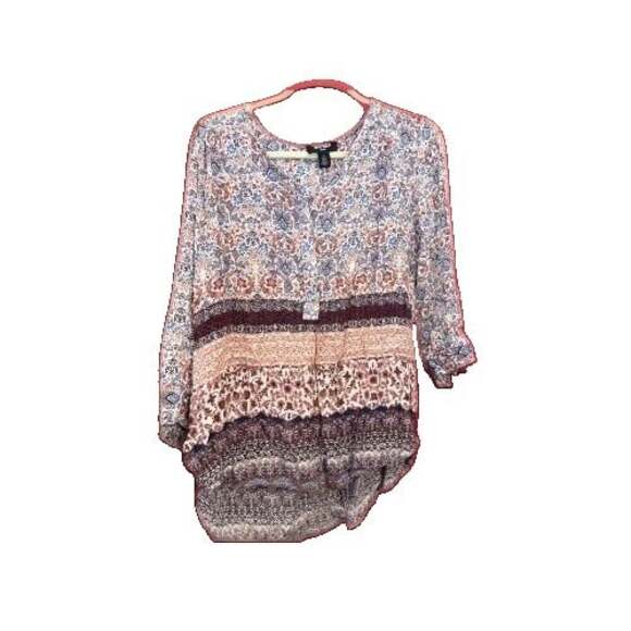 Nine West Tops - XL Floral 3/4 Button Women's Maroon W/Blue Boho Fairy Whimsical